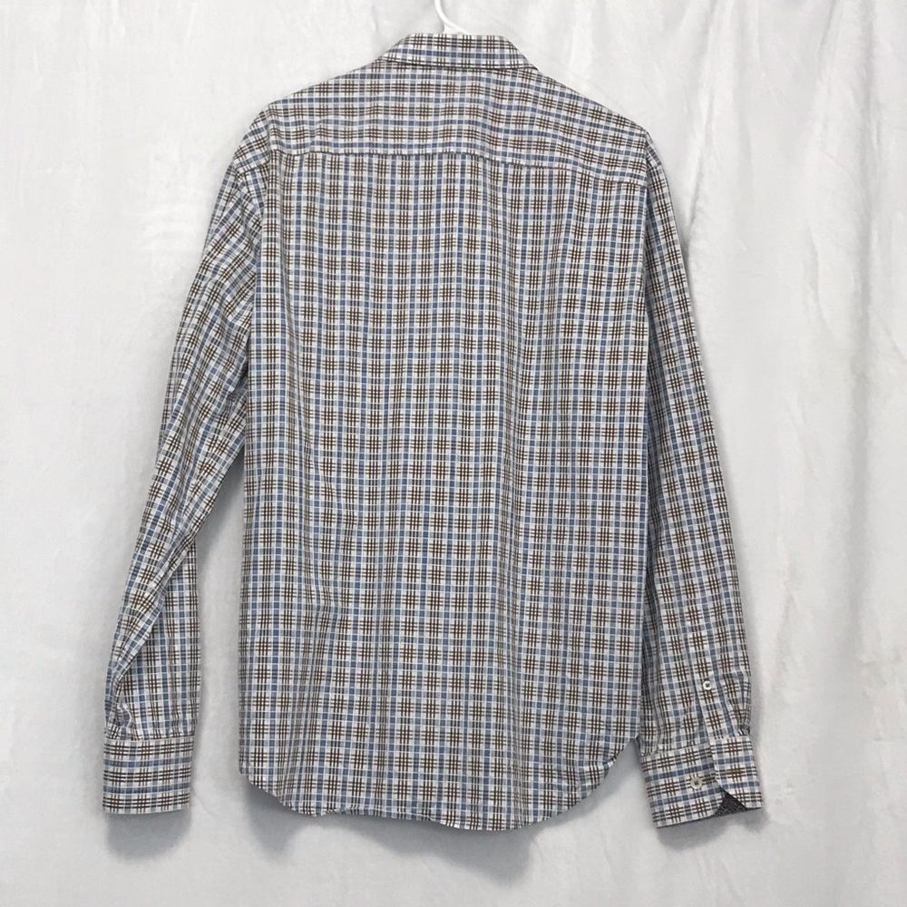 Bugatchi Casual Button Down. Brown/Blue/White Pla… - image 2